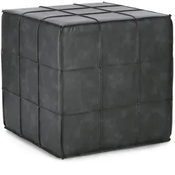 Pouf Larisa aus Kunstleder, klassischer Stil, dunkelgrau, quadratisch, weich gepolstert