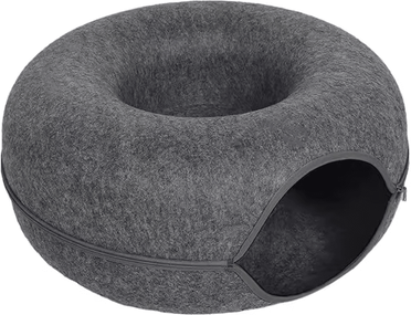 Inspire Curations CozyTunnel Felt Donut Cat Bed & Hideaway Tunnel dark Grey l60