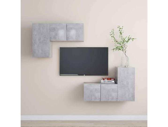 HEFZGDB 4-TLG. TV-Schrank-Set Betongrau Holzwerkstoff Wandmontage Stauraum Organizer