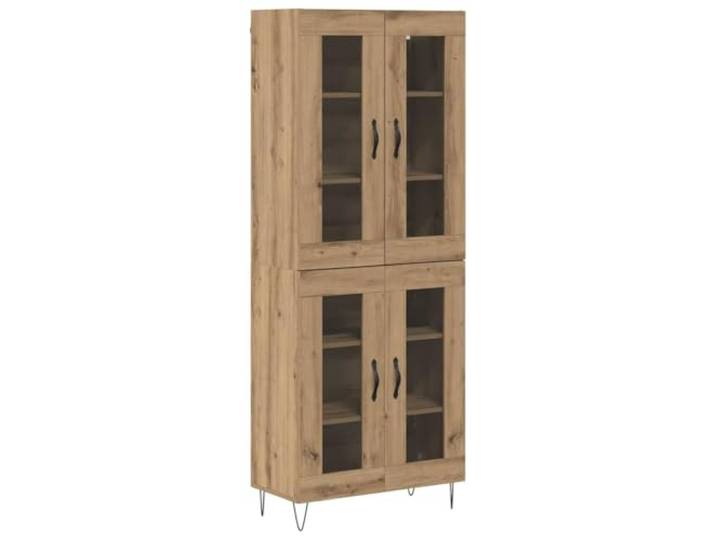 Highboard Artisan-Eiche Holzwerkstoff 69,5 x 34 x 90 cm mit Glastüren Glastüren, Metallgriffe, Eisenbeine, feuchtigkeitsbeständig, pflegeleicht, Wohnzimmer, Esszimmer