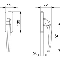 Maco, Drehkippbeschlag, SKB-Z Drehgriff für Aufsatzgetriebe, rechts, Aluminium silber eloxiert