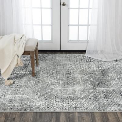 NAVATEXTURA Aurora Charcoal Geometric Wool Blend Area Rug