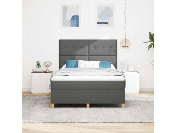 KTHLBRH Boxspringbett mit Kopfteil Dunkelgrau 140 x 200 cm Modernes Design, robuster Stoff, verstellbares Kopfteil, mittlerer Komfort für zeitgenössisches Zimmer