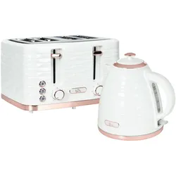 WASSERKOCHER-TOASTER-SET mit 1,7 L Wasserkocher 4 Scheiben-Toaster Cremeweiß