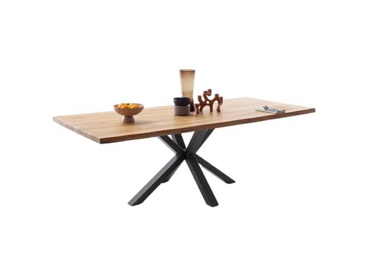 Lomadox Esszimmer Massivholz-Esstisch Tisch 180x100 cm in Wildeiche massiv geölt mit Spider-Gestell und Baumkantenoptik, Echtholz