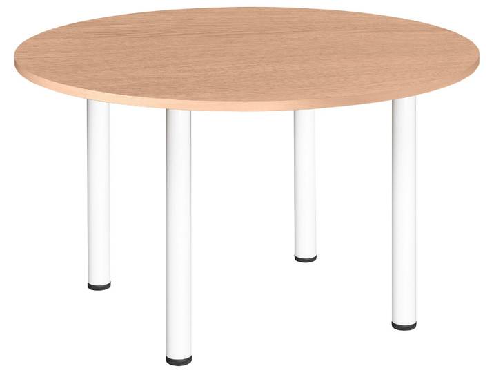 Table ronde L 120 cm Excellens plateau chêne clair 4 pieds métal blanc - - Bruneau