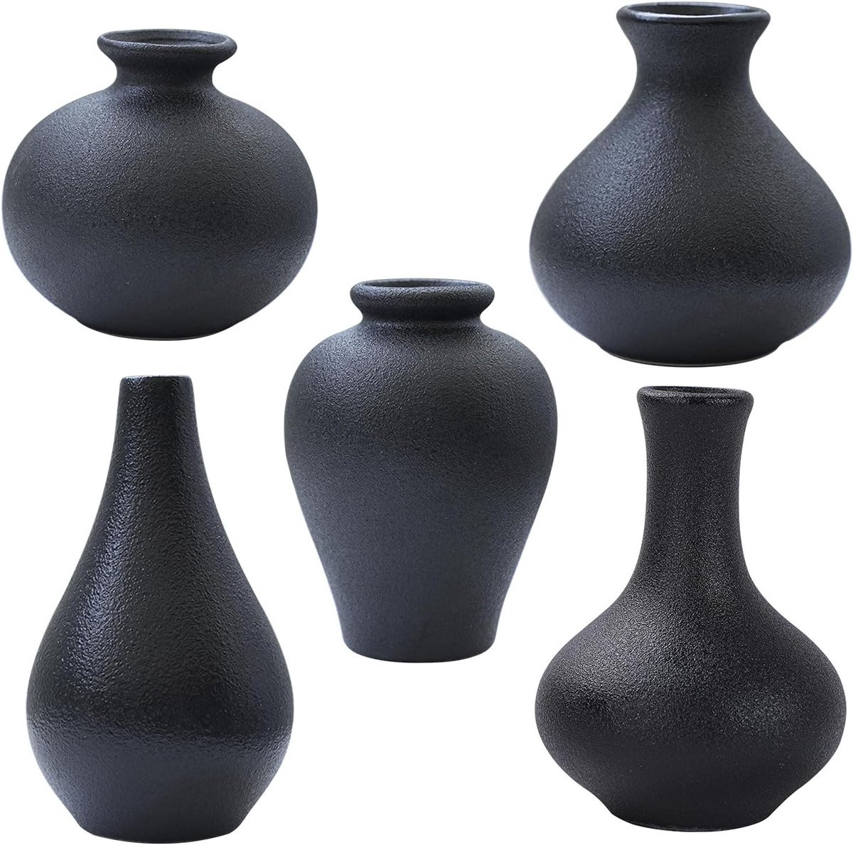 Set van 5 zwarte keramische vintage decoratieve bloemenvazen