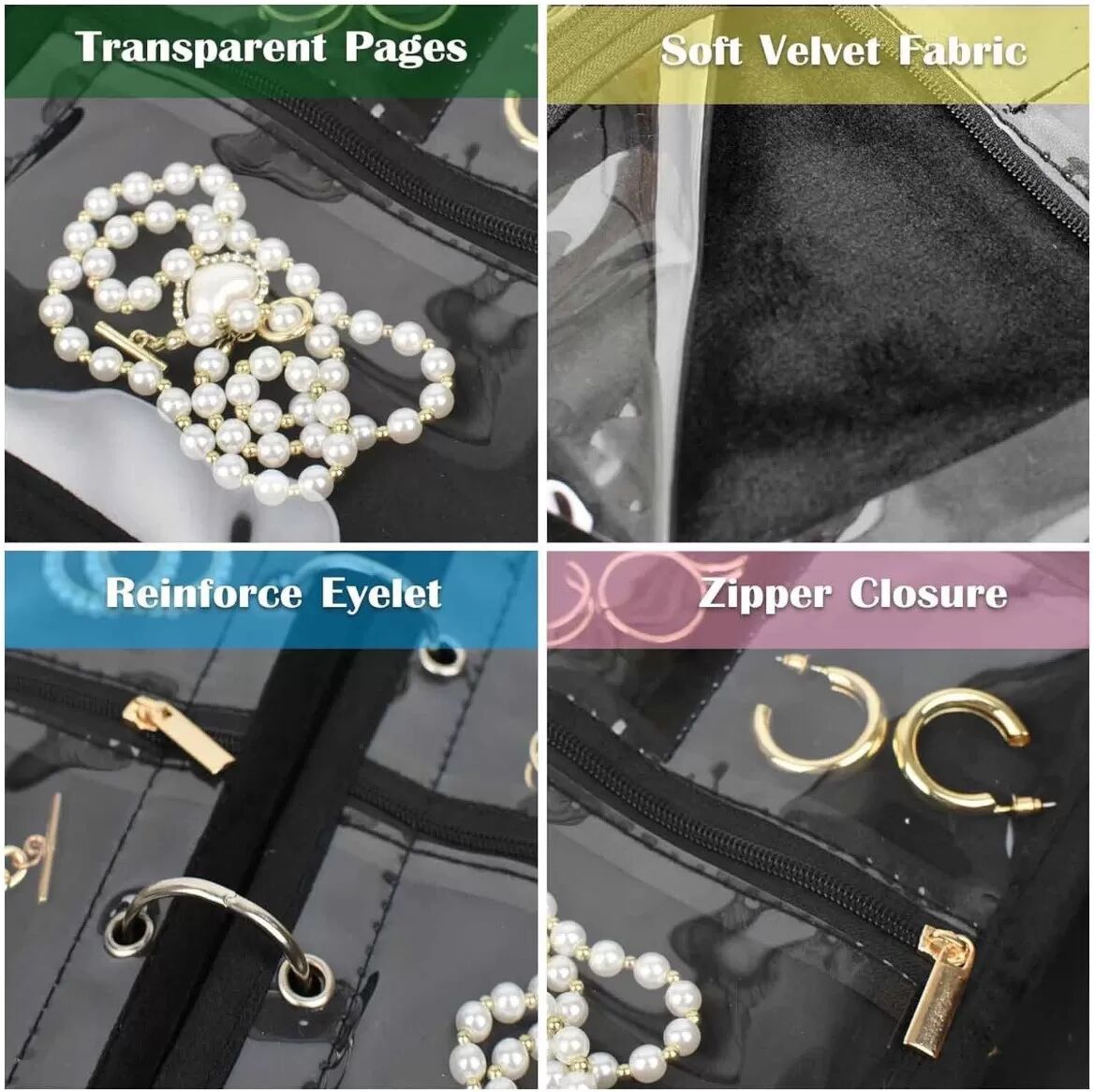 INF Tragbare Reise Schmuck Organizer Tasche - Schmuck Aufbewahrungsbuch mit transparenten PVC-Taschen