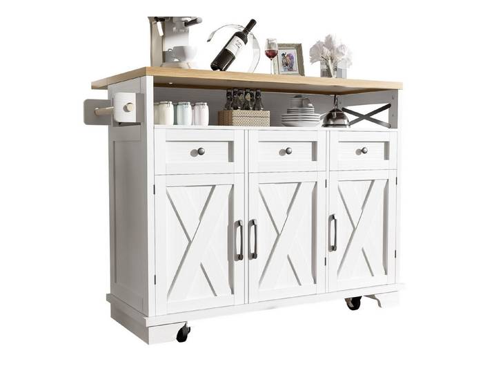 MC Star Kücheninsel Küchenschrank Essschrank mit Holzmaserung Esswagen, (multifunktionalem Stauraum, herausnehmbaren Trennwänden, mit Handtuchhalter)