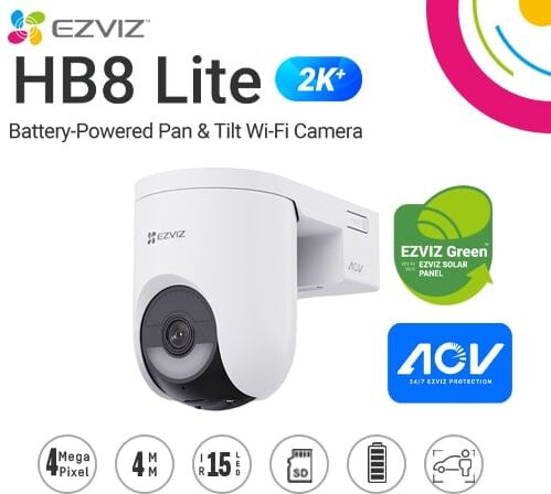 EZVIZ HB8C Telecamera motorizzata 2K,Wi-Fi,batteria 5200mAh,colorVue,audio, rilevamento intelligente