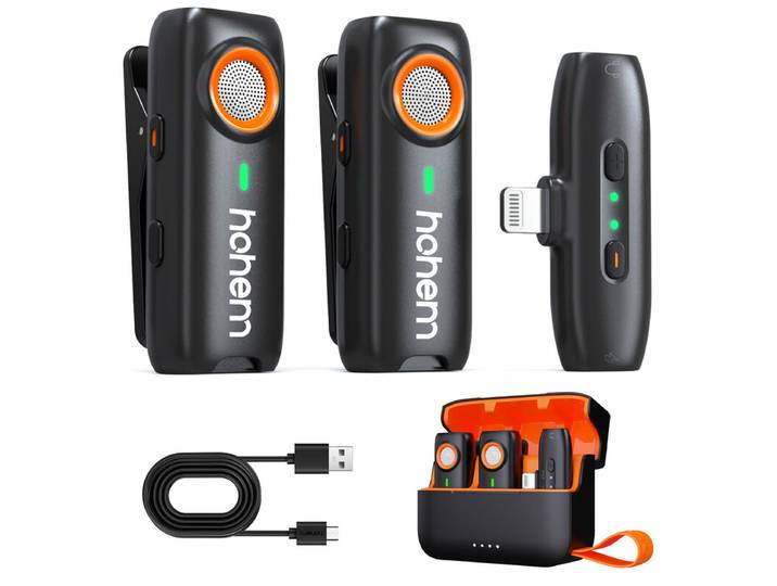 hohem Micro-cravate sans fil, Réduction de bruit DSP 3 niveaux, Portée 100 m, Autonomie 20 h, Déclencheur à distance, Enregistrement de sauvegarde TF