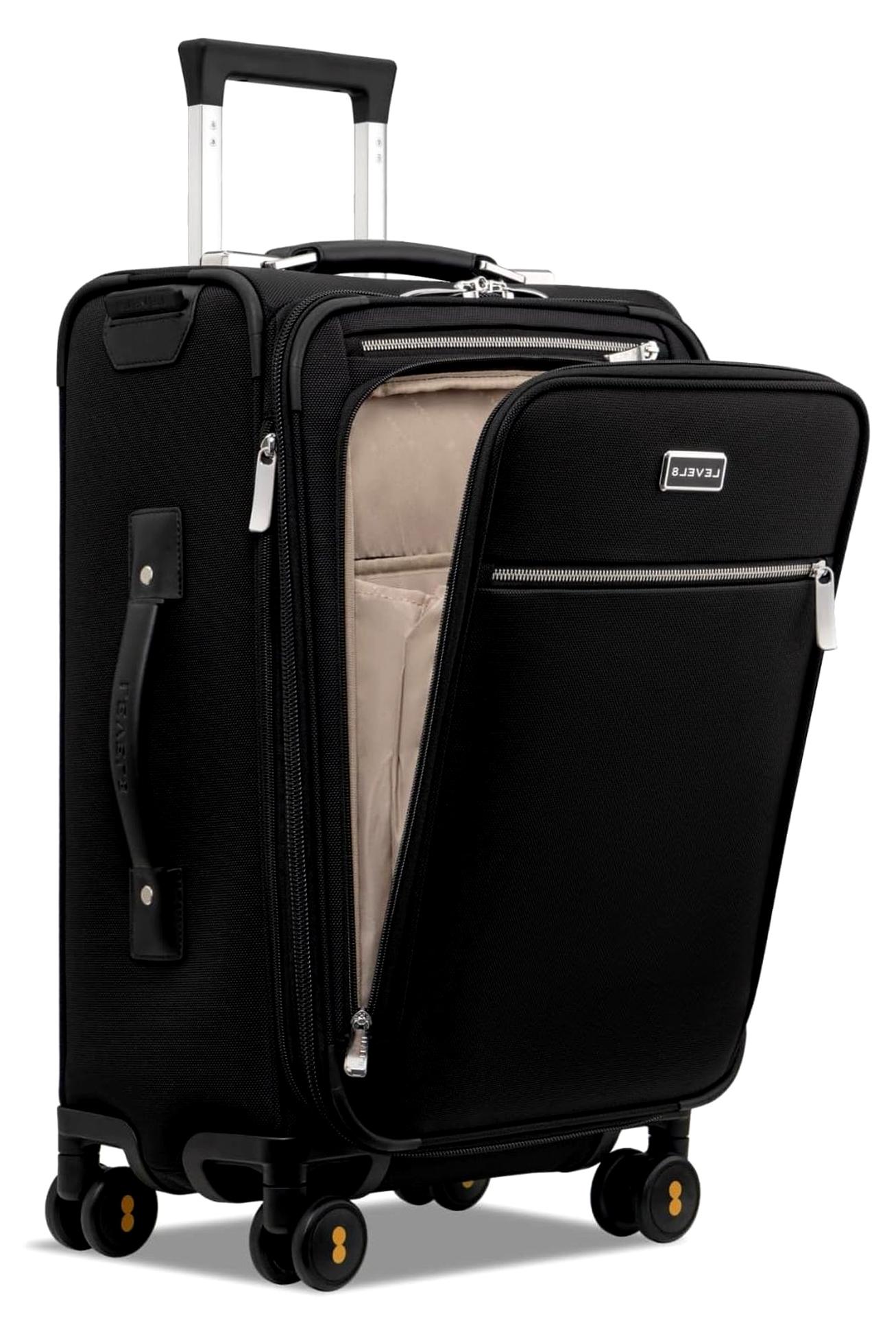 Koffer Trolley, Rollkoffer Reisekoffer Hartschalen 4 Rollen, Spinner Handgepäck,TSA, Koffer Trolley Groß(58cm, 40-46L,Schwarz)