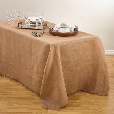 Saro Lifestyle Fringed Burlap Design Tablecloths.