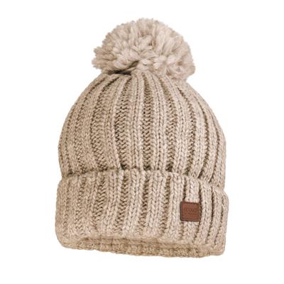 Strickmütze MAXIMO, Jungen, Gr. 51/53, braun (camelmeliert), Grobstrick, Materialmix, unifarben, Mützen Strickmütze, Wollanteil, gefüttert, Bommel