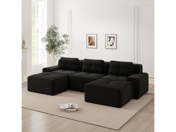Canapé modulaire en velours côtelé noir confort nuage sans montage