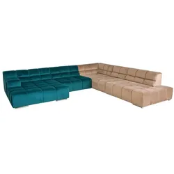 designwerk Wohnlandschaft Temple Stoff Beige, Blau Beige /