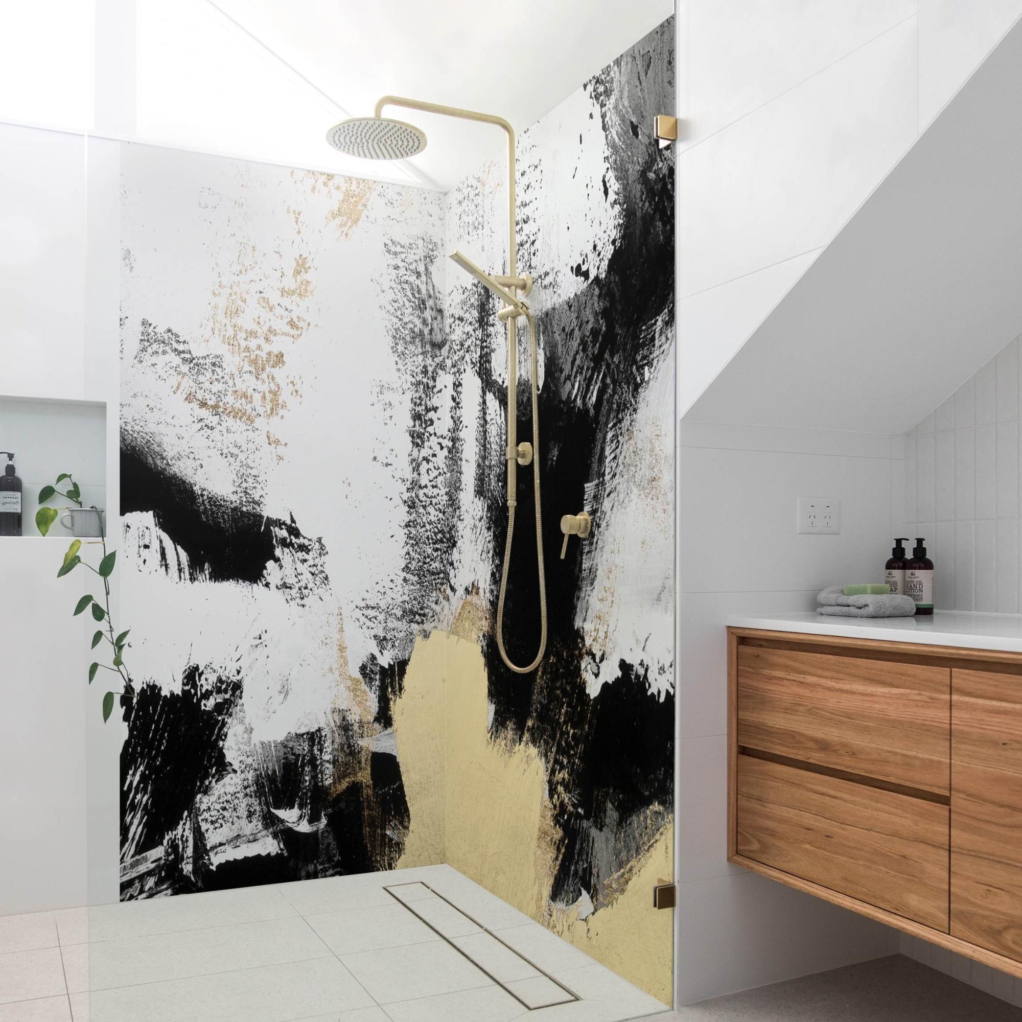Duschrückwand originell selbstklebend - 0.61 mm Wandpaneel wasserfest Design gold Badrückwand fugenlos Premium matt 100x190 cm