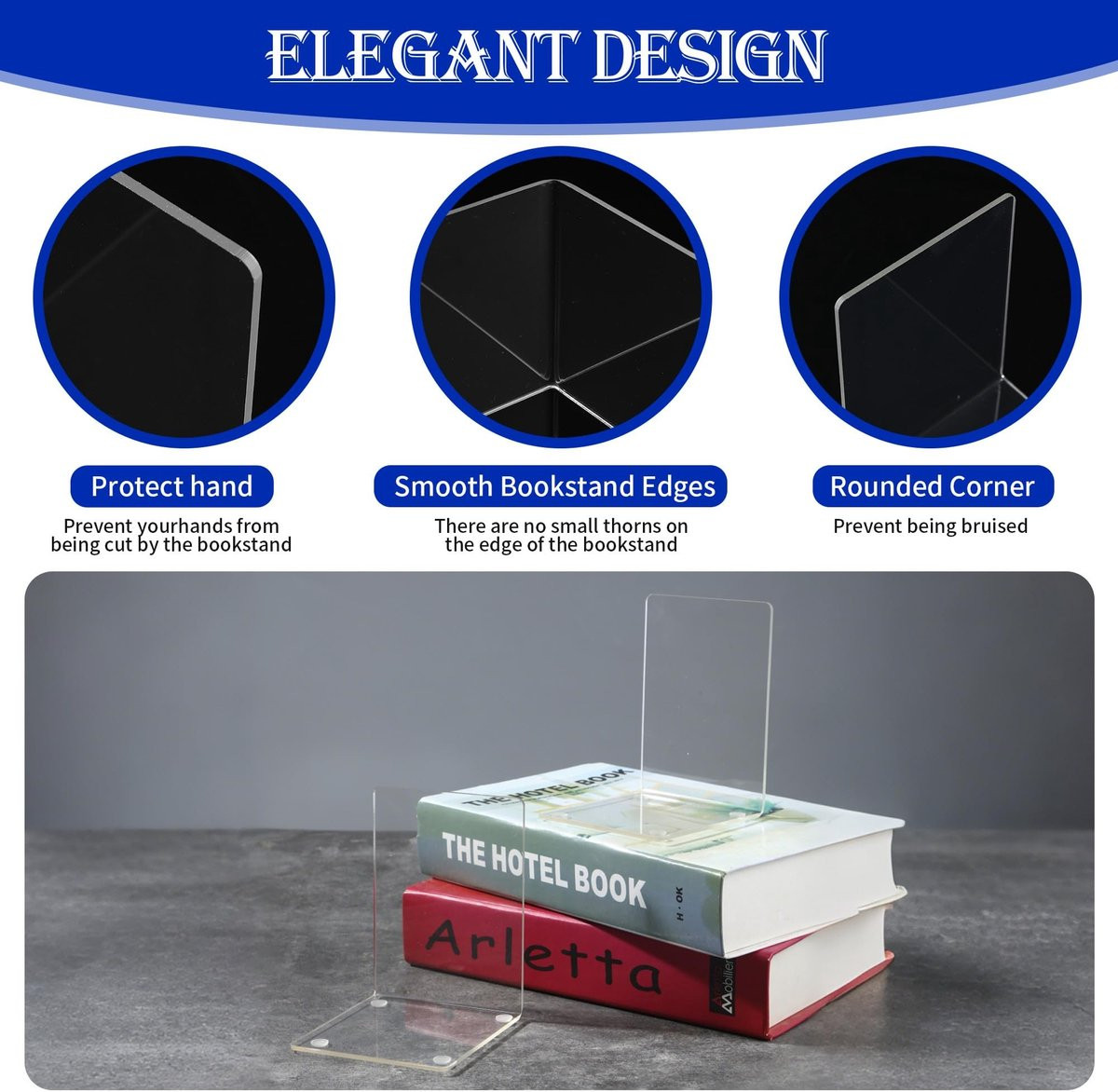 Omgoods - Set van 10 transparante boekensteunen van acryl met antislipmat