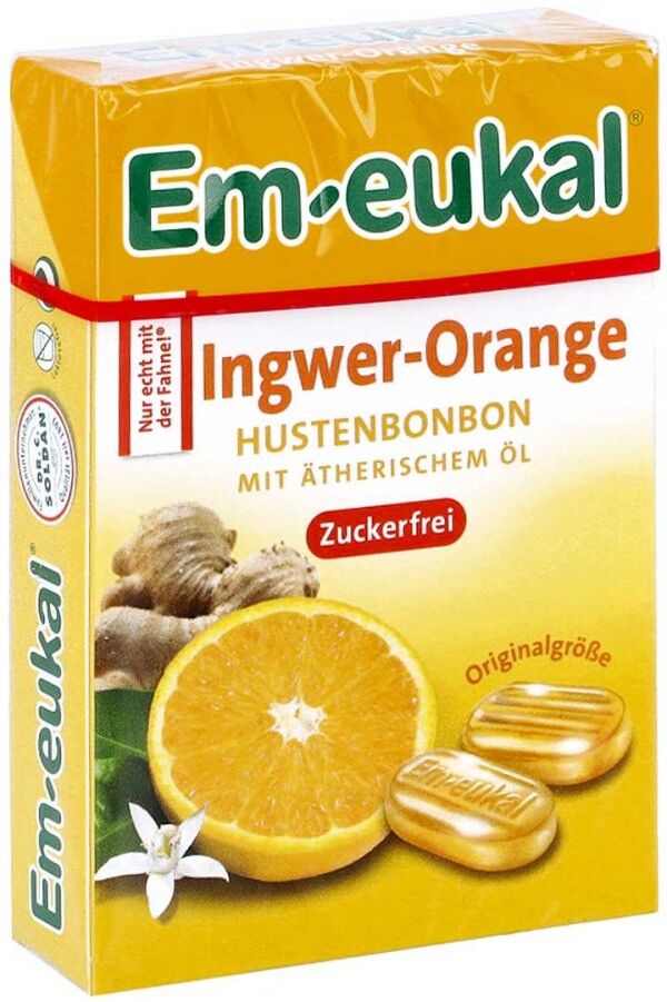 Em Eukal Bonbons Ingwer Orange zuckerfrei Box 50g