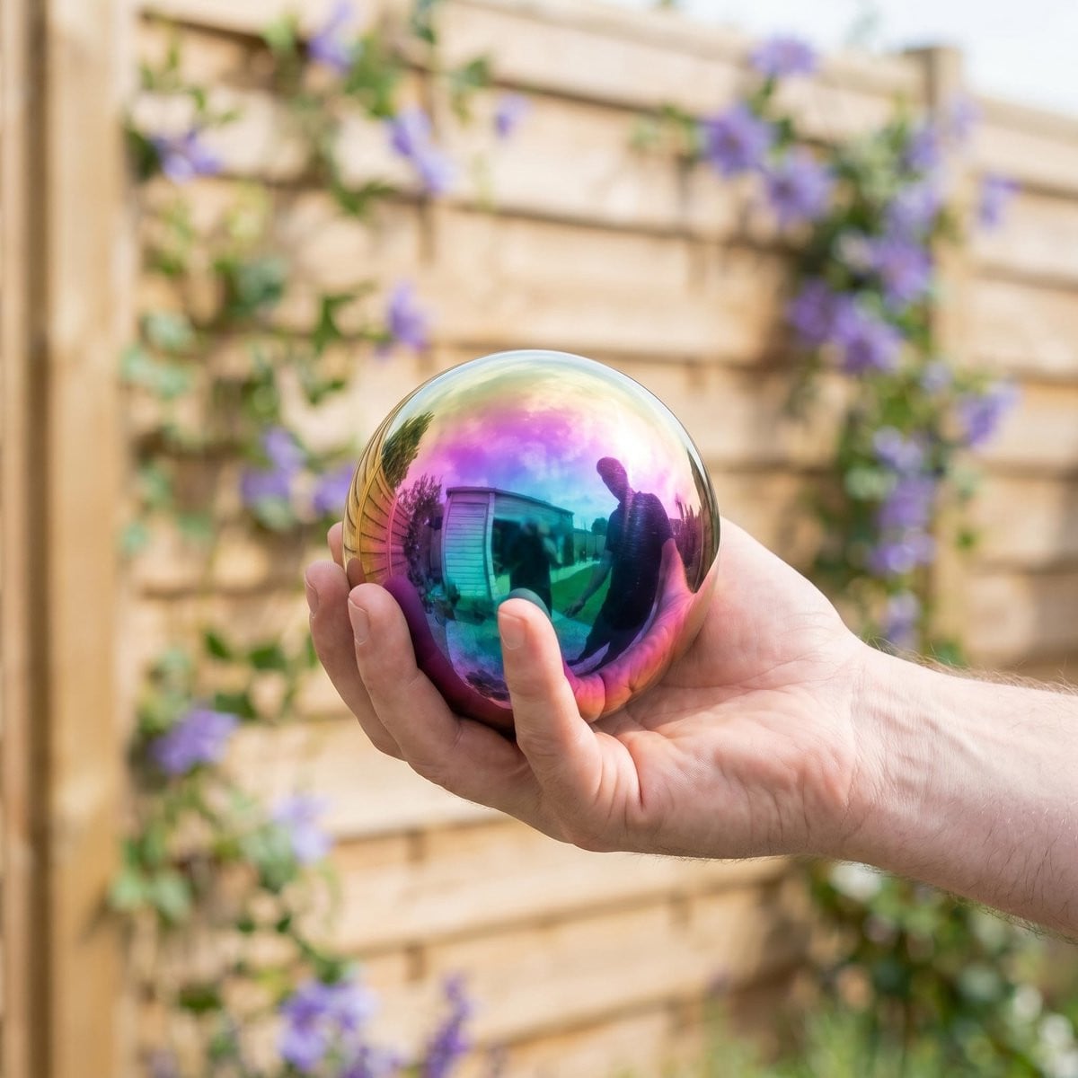 Set van 8 kleurrijke roestvrijstalen spiegelballen voor in de tuin