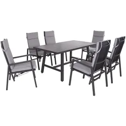 DELUKE Garten-Sitzgruppe JONI 7-tlg. - Kunststoff, Schwarz | Gartenmöbel-Set Gartengarnitur Garten-Essgruppe mit Stühlen und Esstisch