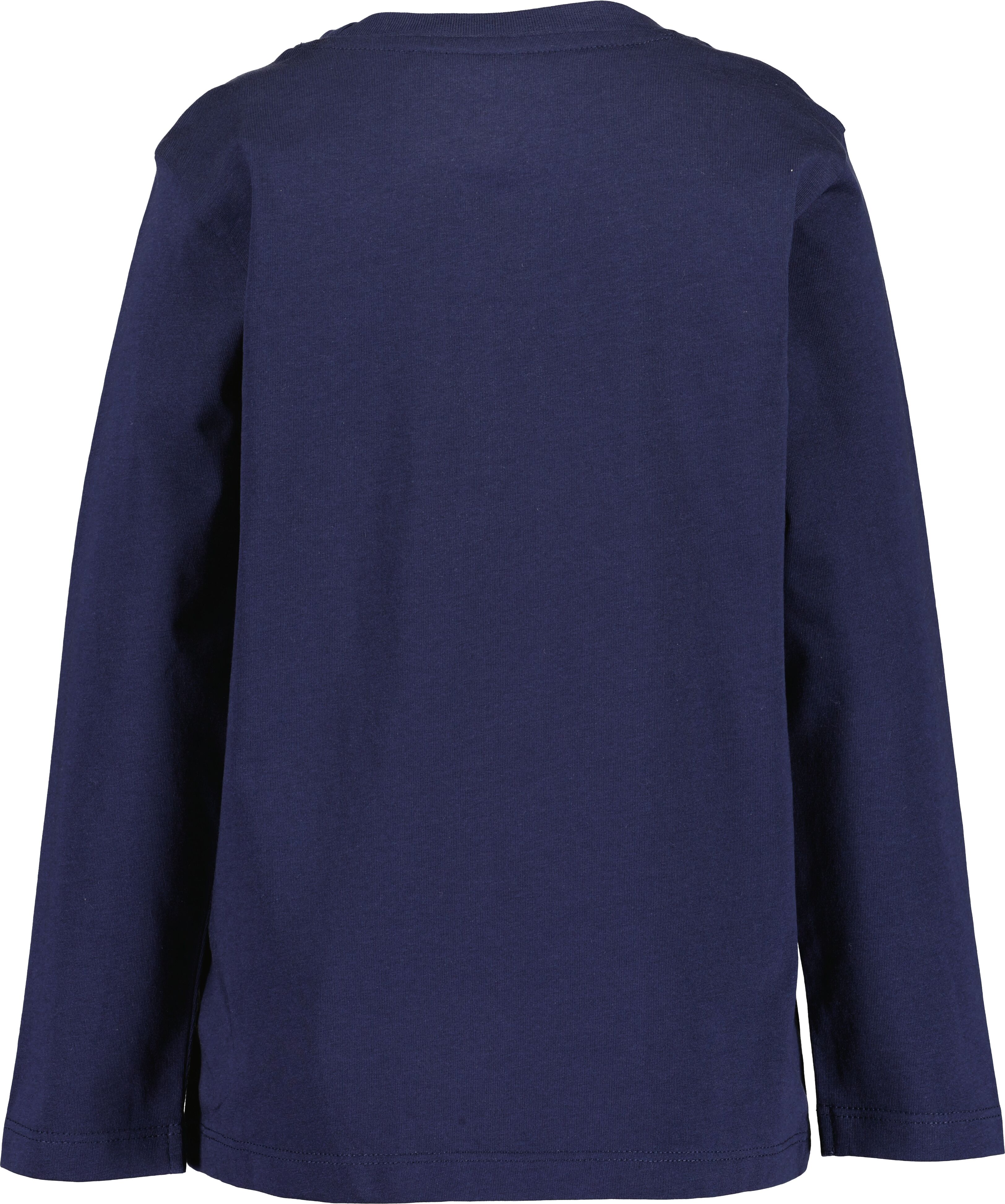 Langarmshirt BLUE SEVEN, Jungen, Gr. 104, blau (nachtblau), Single Jersey, Obermaterial: 100% Baumwolle, bedruckt, unifarben, Basic normal, Rundhals, Shirts Langarmshirt, Baumwolle, Prägedruck nachtblau 104