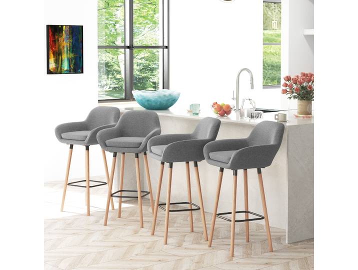 HOMCOM Tabourets de Bar Lot de 4 Bois Massif Lin Gris Foncé