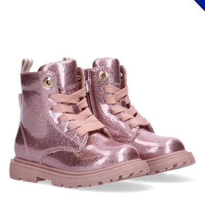 Schnürboots TOMMY HILFIGER, Mädchen, Gr. 28, rosa, Lederimitat, Glitzer, festlich, Schuhe Schnürboots, Schnürstiefelette, Schnürboots im Glitzerlook