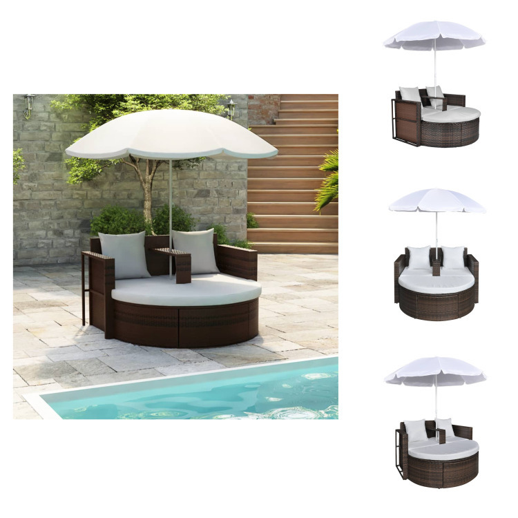 vidaXL Gartenbett mit Sonnenschirm Braun Poly Rattan - Gartenbetten
