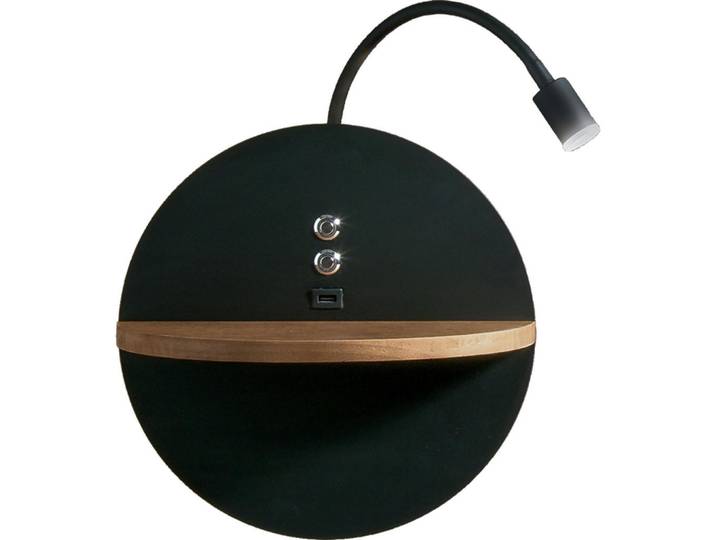 Fabas Luce Led-Wandleuchte Dual, Schwarz, Metall, Holz, Eiche, 62 cm, Handyladefunktion, Flexarm, getrennt schaltbar, Lampen & Leuchten, Innenbeleuchtung, Wandleuchten
