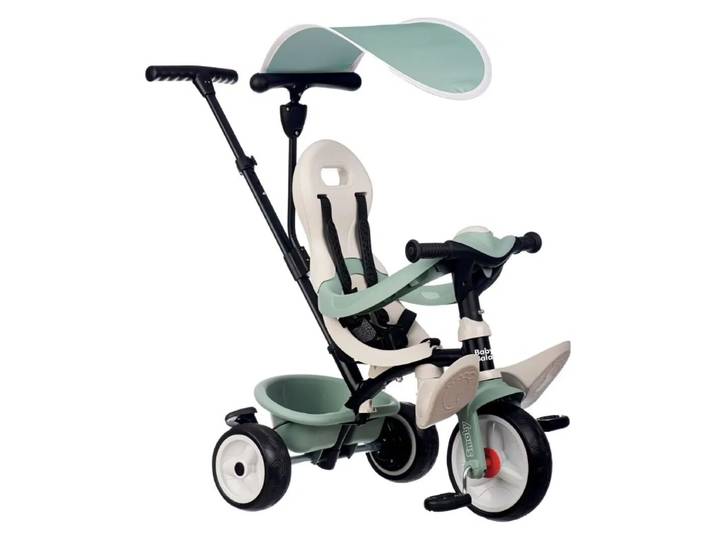 Smoby Life - Tricycle Baby Balade - Evolutif 3 en 1 - Poignée Parentale Réglable - Frein de Parking - Pare Soleil Anti-UV - Matière Recyclée - A Partir de 10 Mois Jusqu'à 3 Ans - Fabrication Espagnole