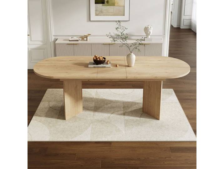 Luscriate - Table à manger extensible 160/200x90cm plateau épais coins arrondis pour 6-8 pers - Chêne