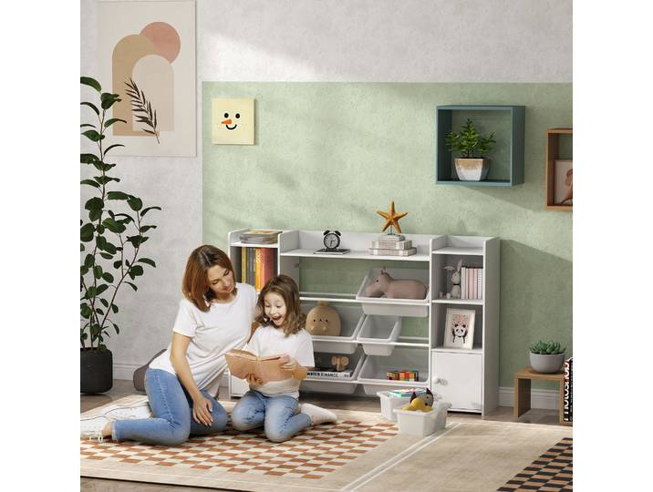 AIYAPLAY Étagère Enfants 8 Boîtes Amovibles Blanc