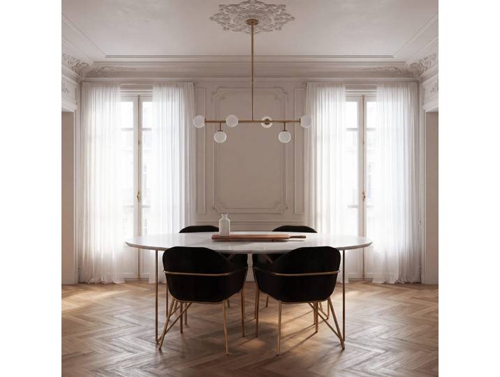 Suspension 6 globes en verre opaline et métal doré