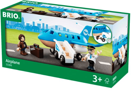 Brio World Airplane 5-Piece Wooden Toy Set with Figures and Stairs for Kids - Includes Aeroplane, Mobile Staircase, Pilot, Passenger and Suitcase