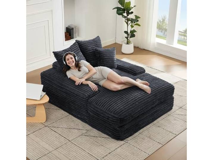 Fiednoy Cloud Sofa mit Schlaffunktion 175cm mit 4 Abnehmbaren Kissen Cord Bodensofa, Chaiselongue,weicher Cordbezug, Wohnzimmer Sofa, Lounge Sofa, keine Montage