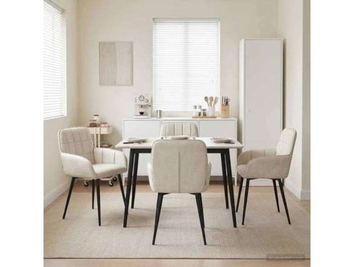 UYPTERF Esszimmerstühle 4 STK Samt Creme 56,5 x 50 x 86 cm Samtbezug,Metallbeine,Armlehnen,ergonomische Neigung,feuchtes Tuch zur Pflege