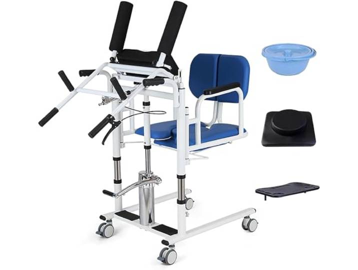 LLUOJIA Patient Lift Transfer Stuhl, Hydraulische Patient Lift Rollstuhl für Zuhause, Portable Transfer Krankenpflege Stuhl Lifter, Patient Lift Transfer Stuhl für Zuhause(Blue)
