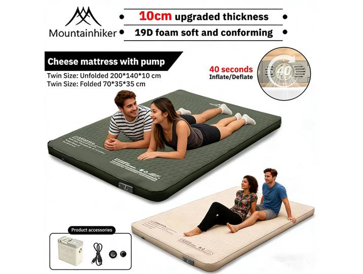 Matelas gonflable Mountainhiker 10CM en mousse spéciale, surmatelas portable amélioré pour le camping en plein air et l'utilisation familiale