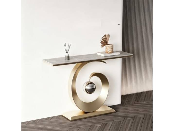 Moderner Konsolentisch, Sinterstein-Platte, Schmaler Flurtisch & Sofatisch Kratzfeste Sinterstein-Oberfläche, Robuster Metallrahmen, Schmales Design, Vielseitig(GoldC,80cmW*30cmD*80cmH)