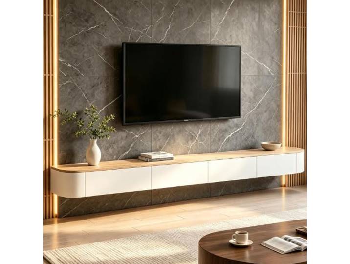 Wandmontierter TV-Aufbewahrungsschrank Mit Tür Große TV-Bank Mit Stauraum Für Wohnzimmer Und Büro Modernes Schwebendes TV-Gerät Mit Schublade Schlanker TV-Schrank Für Wohnungen(Natural,220cm)