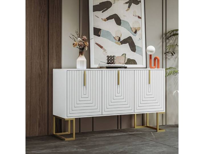 Buffet de Cuisine VIVRYN 3 portes étagères réglables 138 x 40 x 80cm blanc