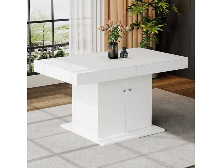 Table à manger extensible - Blanc - 140/180x80x76cm - 8 places - Design moderne