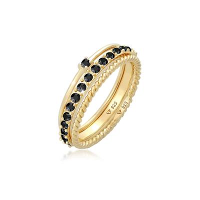 Ring-Set ELLI "Ring Stapelring Kristalle 3er Set 925 Silber" Gr. 56, gold, Fingerringe, Damen, 56,mit Stein, Silber 925 (Sterlingsilber)