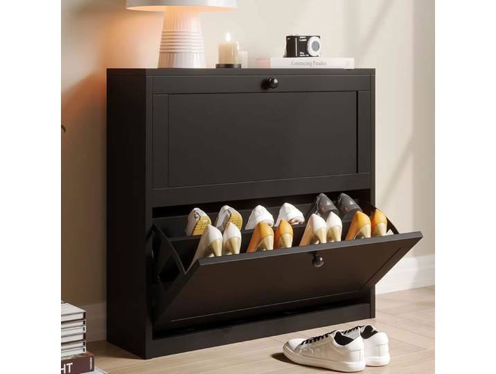 Meuble à Chaussures - VOWNER - Noir - 80 x 24 x 80 cm - Rangement pour Chaussures