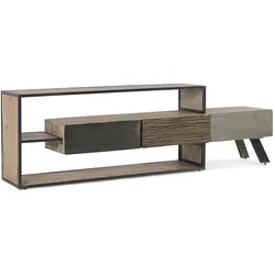 TV-Board aus Mangoholz, modernes Design mit Zementfaser-Schubladen, natur-grau, 195 cm