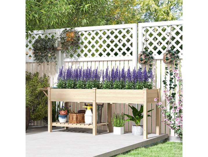 Outsunny Jardinière Bois 2 Bacs avec Étagère 207x59x78cm