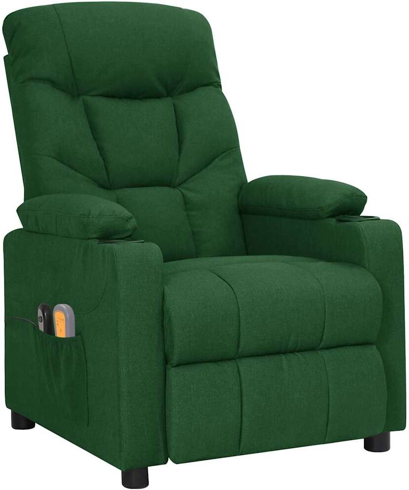 vidaXL Sillón de masaje eléctrico tela verde oscuro Verde
