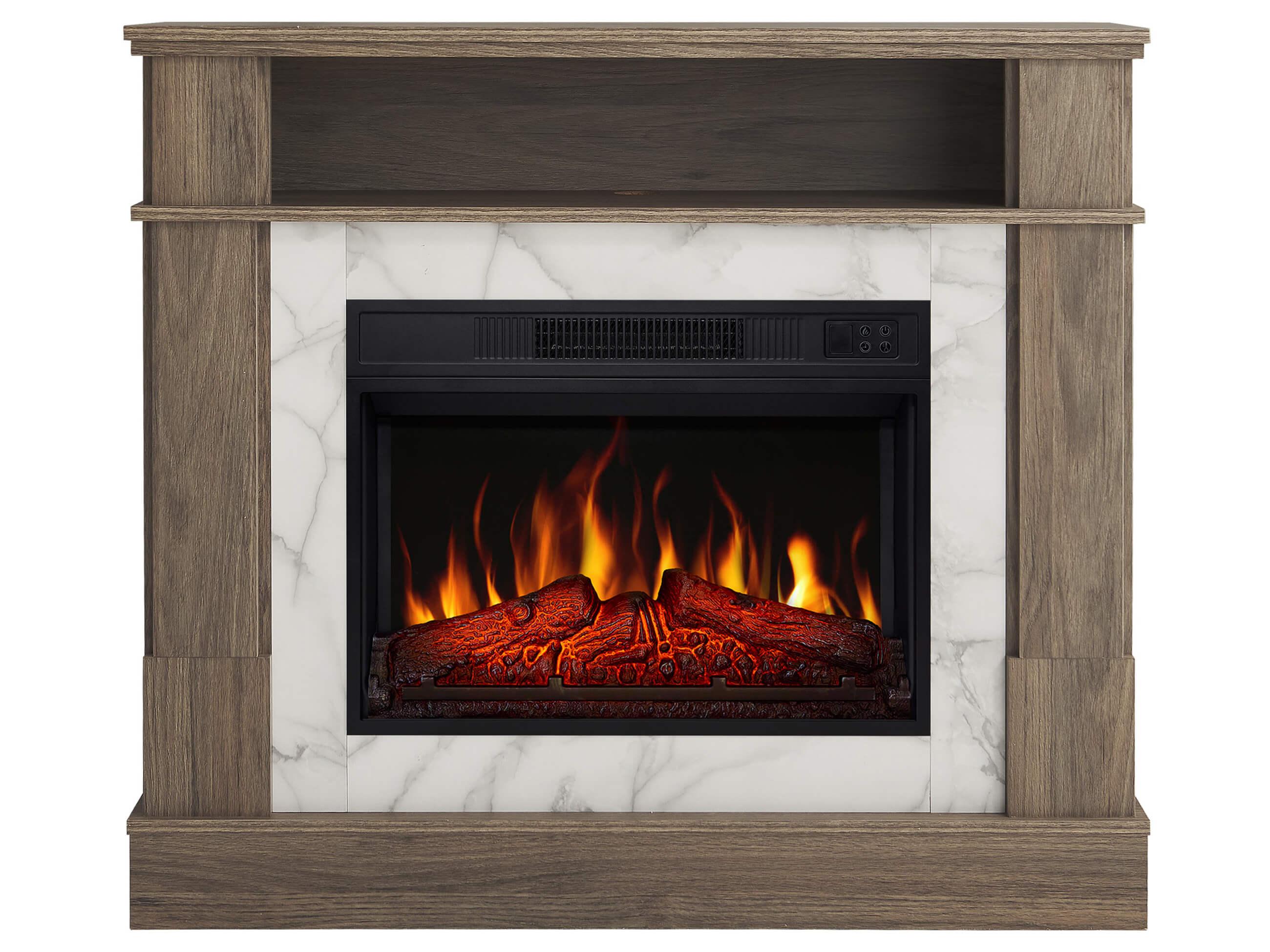 Elektrokamin ArtiFlame For Living AF23S eiche grau- Elektrischer Einbaukamin 1800 W, realistischer LED-Flammeneffekt, Heizfunktion, Fernbedienung, Tim