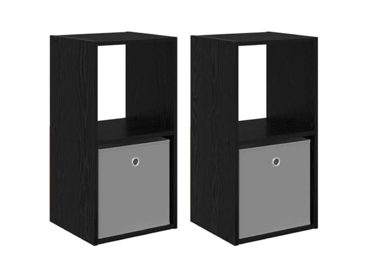 KUPTYERFG Nachttisch 2er Set Schwarz Eichen-Optik 35x32x68,5 cm Praktischer Beistelltisch für das Schlafzimmer mit kompakter Grundfläche, integrierter Schublade und zusätzlichem Regal.